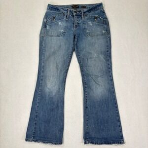 Aeropostale Y2K Flare Jeans Womens 7/8 Short Low Rise Distressed Thrashed
